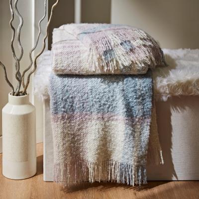 Dunelm Boucle Check Throw Pastel (Multi Coloured)