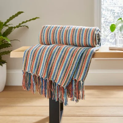 Dunelm Russell Stripe Throw, 130x180cm MultiColoured
