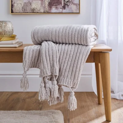 Dunelm Chunky Chenille Throw 130x180cm Sandstone
