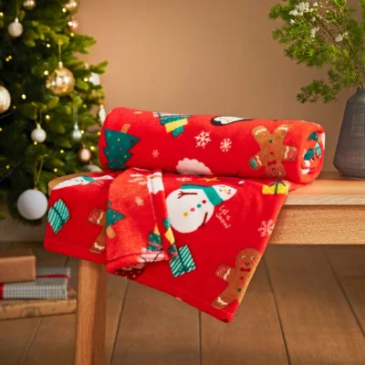 Dunelm Christmas Festive Fleece Throw 130cm x 170cm Red