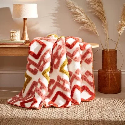 Dunelm Global Sherpa Jacquard Throw Blanket, 130cm x 170cm