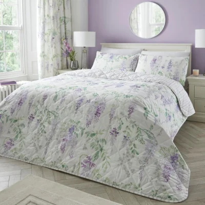 Dunelm Wisteria Quilted Bedspread 200cm x 230cm Lilac