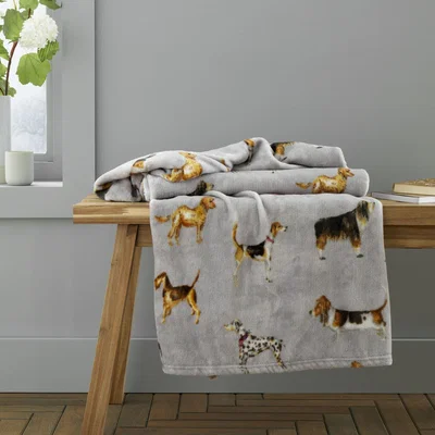 Dunelm Catherine Lansfield Country Dogs Printed Fleece Throw Blanket 130cm x 170cm