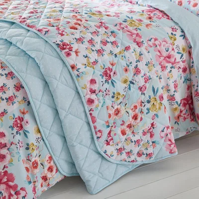 Dunelm Catherine Lansfield Flower Patchwork Duck Egg Bedspread Duck Egg (Blue)