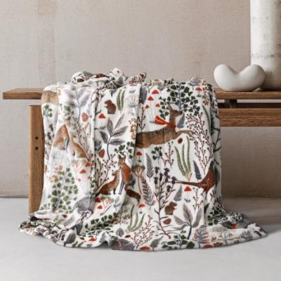Dunelm Woodland Printed Fleece Throw Blanket