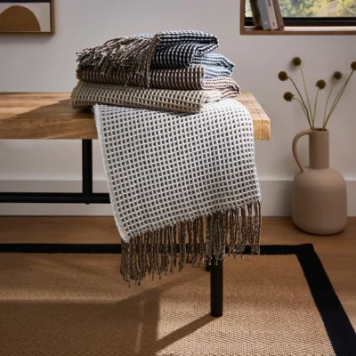 Dunelm Waffle Stripe Blue Throw Blue