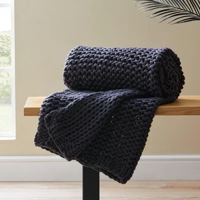 Dunelm Chunky Knit Charcoal Throw Charcoal