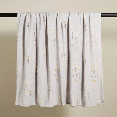 Dunelm Printed Fleece Scandi Floral 130x170cm Throw Grey/White/Yellow