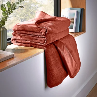 Dunelm Lenon Plush Throw Orange Umber