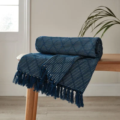 Dunelm Tufted Diamond Throw Navy Blue