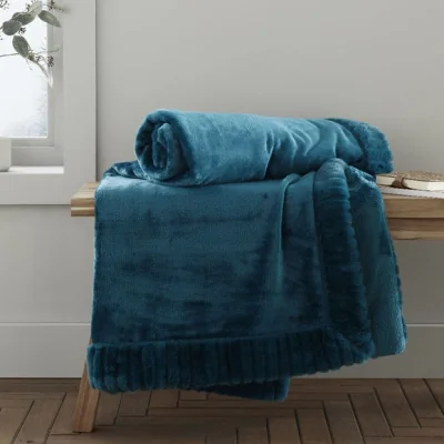 Dunelm Catherine Lansfield Faux Velvet 150cm x 200cm Throw Blue