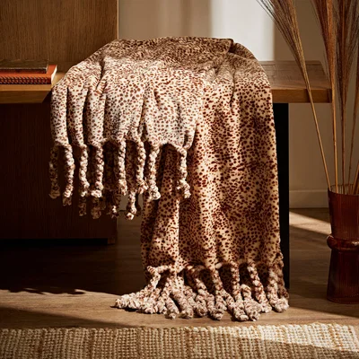Dunelm Leopard Tassel Printed Throw 130x180cm Natural