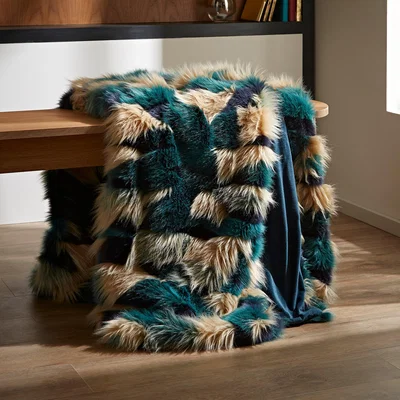 Dunelm Milan Faux Fur Throw Green/Beige