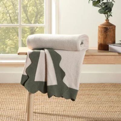 Dunelm Scallop Border Knit Throw Blanket, 130cm x 180cm