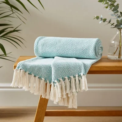 Dunelm Jenson Herringbone 130cm x 180cm Throw Blue