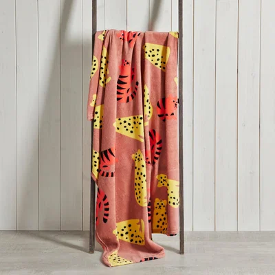 Dunelm Big Cats Fleece Blanket Orange