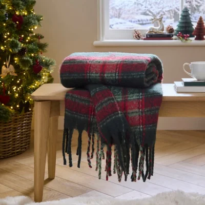 Dunelm Tartan Faux Mohair Throw Blanket 130cm x 180cm