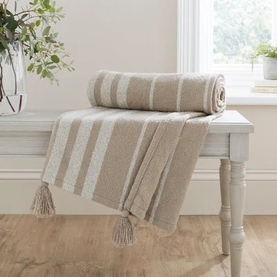 Dunelm Stripe Woven Tassel Throw 130cm x 180cm Natural
