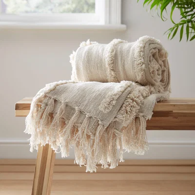 Dunelm Curves Tufted Throw Natural