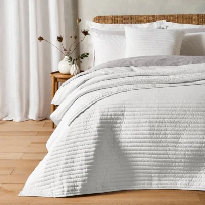Dunelm Bianca Quilted Lines Bedspread White