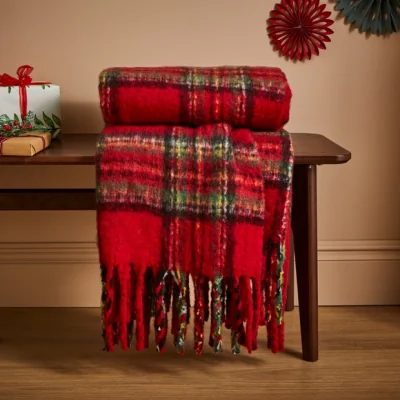 Dunelm Tartan Mohair Throw 130x180cm Red