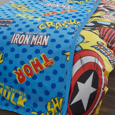 Dunelm Disney Marvel Comics Fleece Blanket Blue
