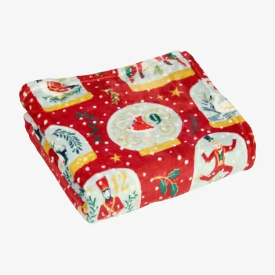 Dunelm Twelve Days of Christmas Fleece Throw Red 130x150 Red