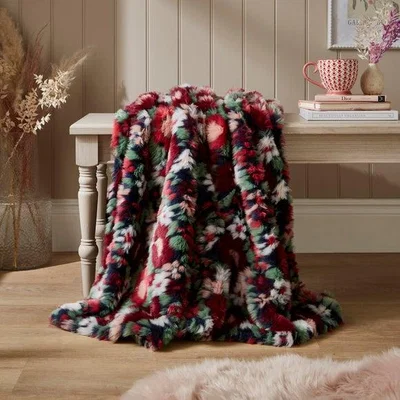 Dunelm Carved Floral Fur Throw Blanket, 130cm x 180cm