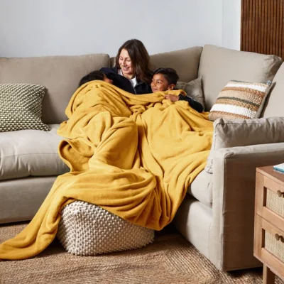 Dunelm Supersize Family Snuggle Throw Old Gold
