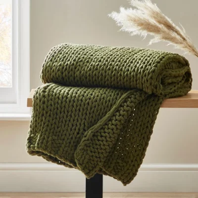 Dunelm Chunky Knit Throw Olive (Green)