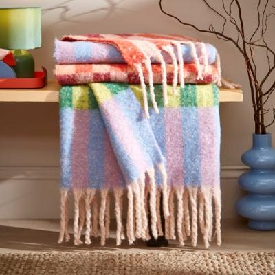 Dunelm Elements Block Stripe Mohair Throw Blanket, 130cm x 170cm