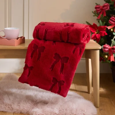 Dunelm Bows Faux Fur Throw Blanket 130cm x 170cm