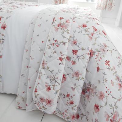 Dunelm Catherine Lansfield Jasmine Floral Bedspread White and Pink