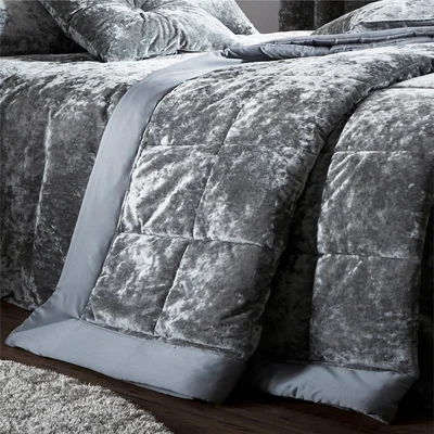 Dunelm Catherine Lansfield Silver Crushed Velvet Bedspread Silver