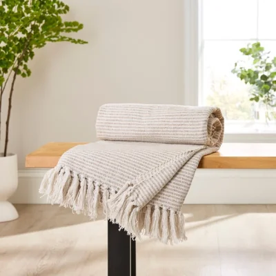 Dunelm Russell Stripe Throw Natural