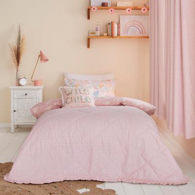 Dunelm Country Patchwork Ruffle Gingham Bedspread Pink