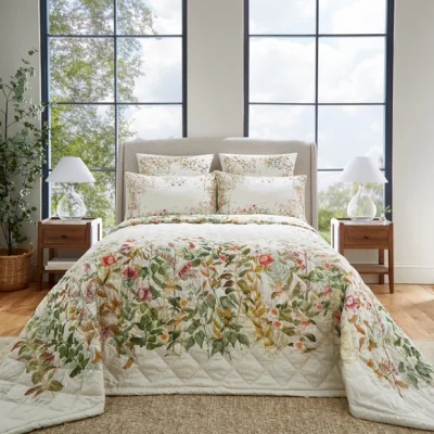 Dunelm Dorma Rambling Rose Cream Cotton Bedspread Cream