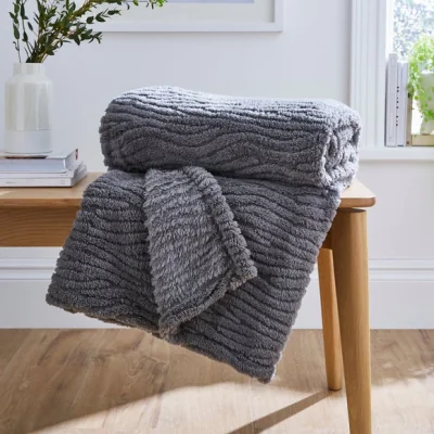 Dunelm Henwood Textured Fleece Throw 130x170cm Charcoal (Grey)