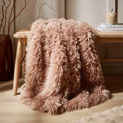 Dunelm Faux Mongolian Fur Throw Blanket, 130cm x 180cm