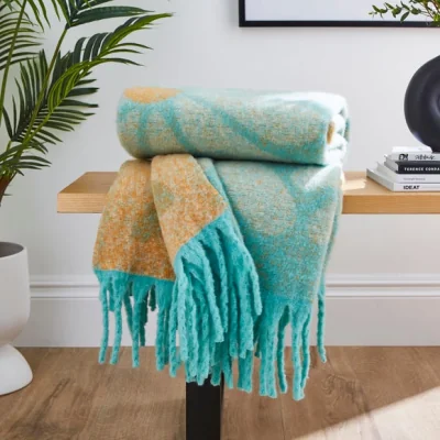 Dunelm Retro Flower Mohair Throw 130cm x 180cm Blue