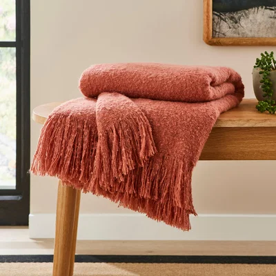 Dunelm Boucle Throw 130cm x 170cm Terracotta