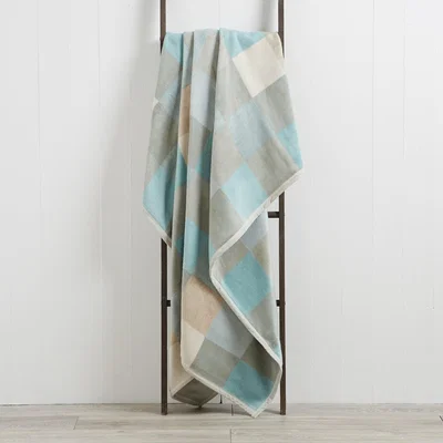 Dunelm Thermosoft Squares 220cm x 240cm Blanket Duck Egg Blue