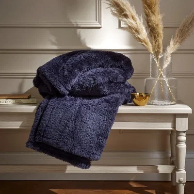 Dunelm Dunelm Navy Blue Teddy Bear Throw 200cm x 200cm Teddy Navy