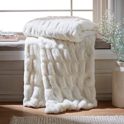 Dunelm Ruched Faux Fur Throw White White