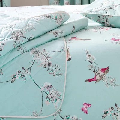 Dunelm Beautiful Birds Duck Egg Bedspread Duck Egg Blue
