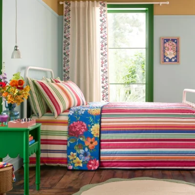 Dunelm Sophie Robinson Darling Floral Reversible Stripe Bedspread