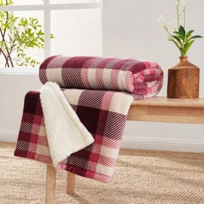 Dunelm Check Sherpa Throw Blanket, 130cm x 180cm