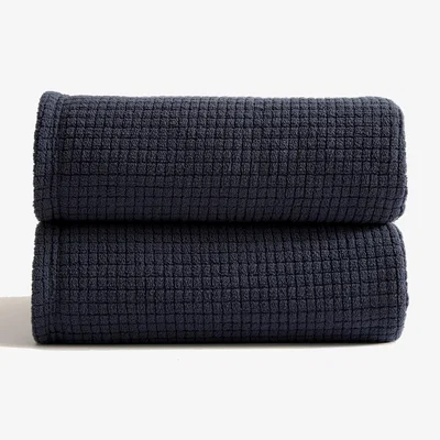 Dunelm Mini Grid Fleece Throw 130cm x 180cm Navy (Blue)