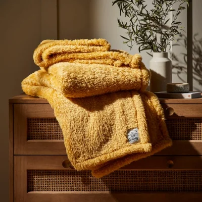 Dunelm Dunelm Ochre Yellow Teddy Bear Throw 200cm x 200cm Teddy Ochre
