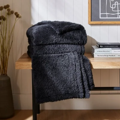Dunelm Dunelm Black Teddy Bear Throw 130cm x 170cm Black